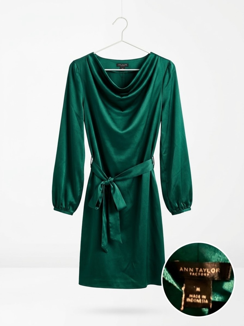 Ann Taylor Emerald Green Cowl Neck Mini Dress